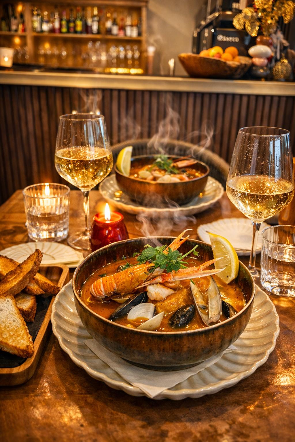 eettafel met gerechten en frisdranken in restaurant