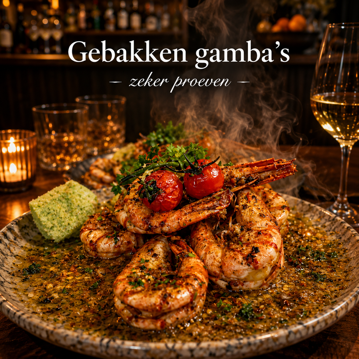 Gebakken gamba’s met lookboter (6 st.) of scampi’s (9 st.)
